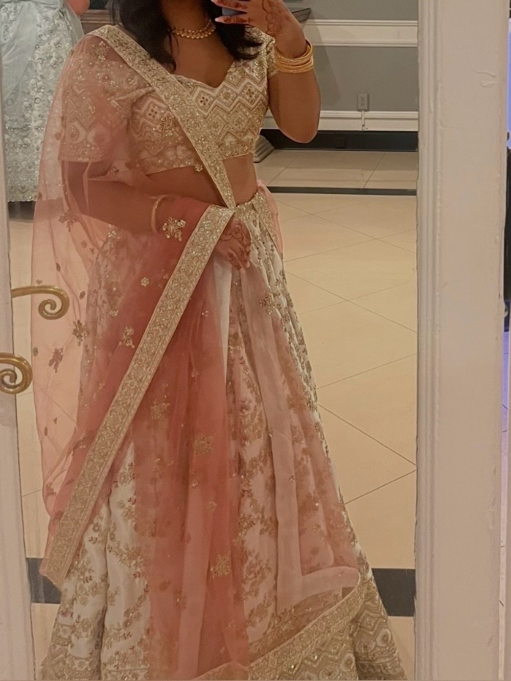 Elegant Pink and Gold Embroidered Women's Dress
